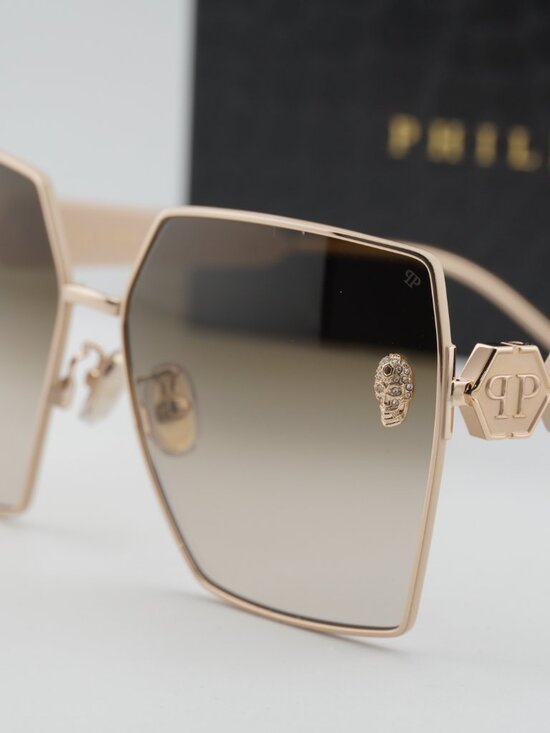 Philipp Plein SPP122S 0F47 Square Sunglasses – Gold / Ivory / Brown main image 9